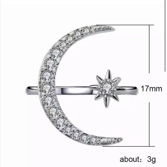 The On trend Moon & Stars Sterling Silver adjustable ring 18k rose gold plated - Picture 4 of 4